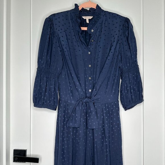 Rebecca Taylor, Navy Wide Leg Jumpsuit with Heart Jacquard Pattern, Silk, 6 - Picture 1 of 12